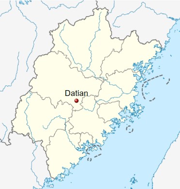 location of Datian County in Fujian